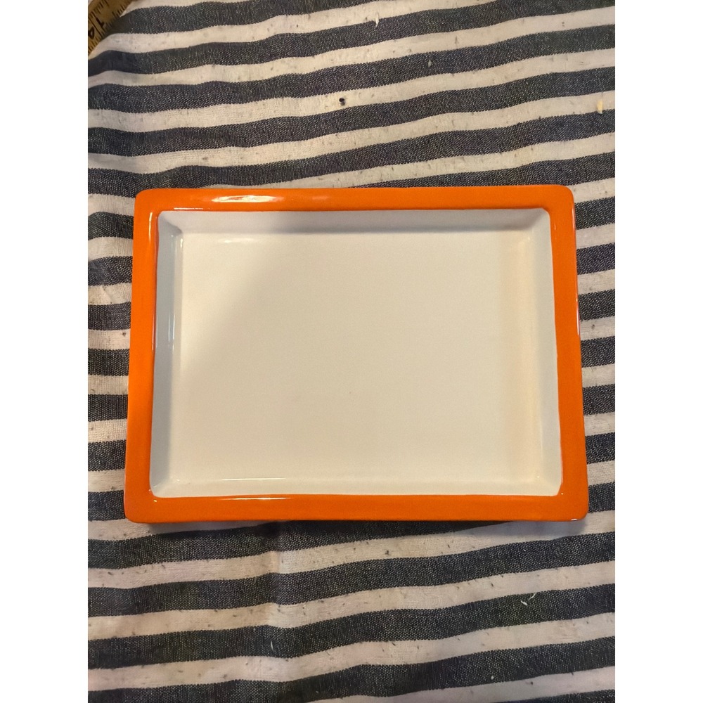Mainstreet Collection Orange White Ceramic Rectangle Trinket Dish 7.5in